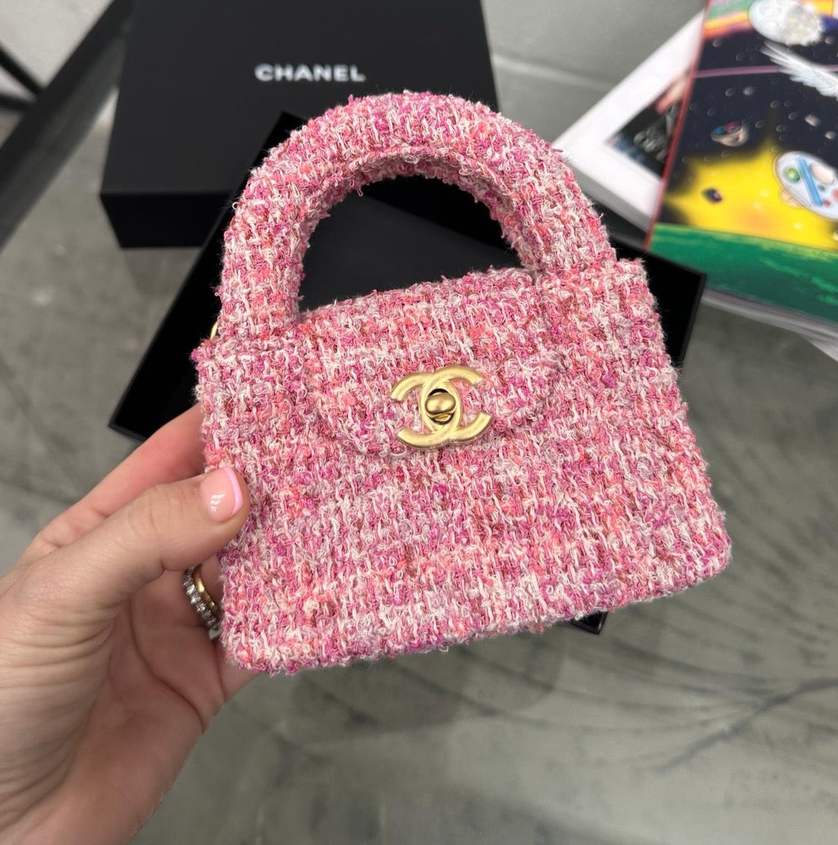 Chanel Kelly Tweed Nano Shopping Bag 24P (Pink)