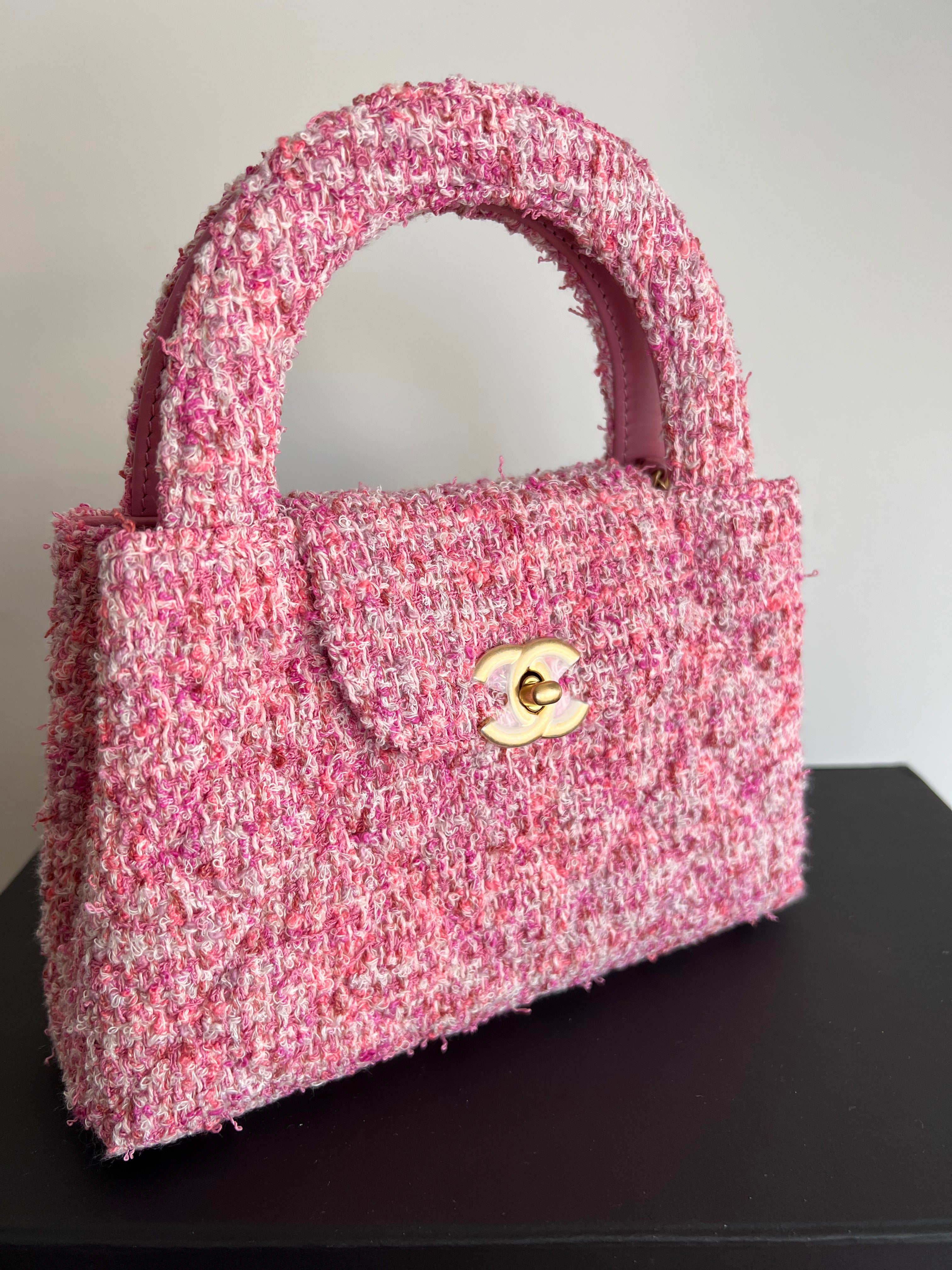 Chanel Kelly Shopping Bag Cotton Tweed Pink & Ecru (Mini)