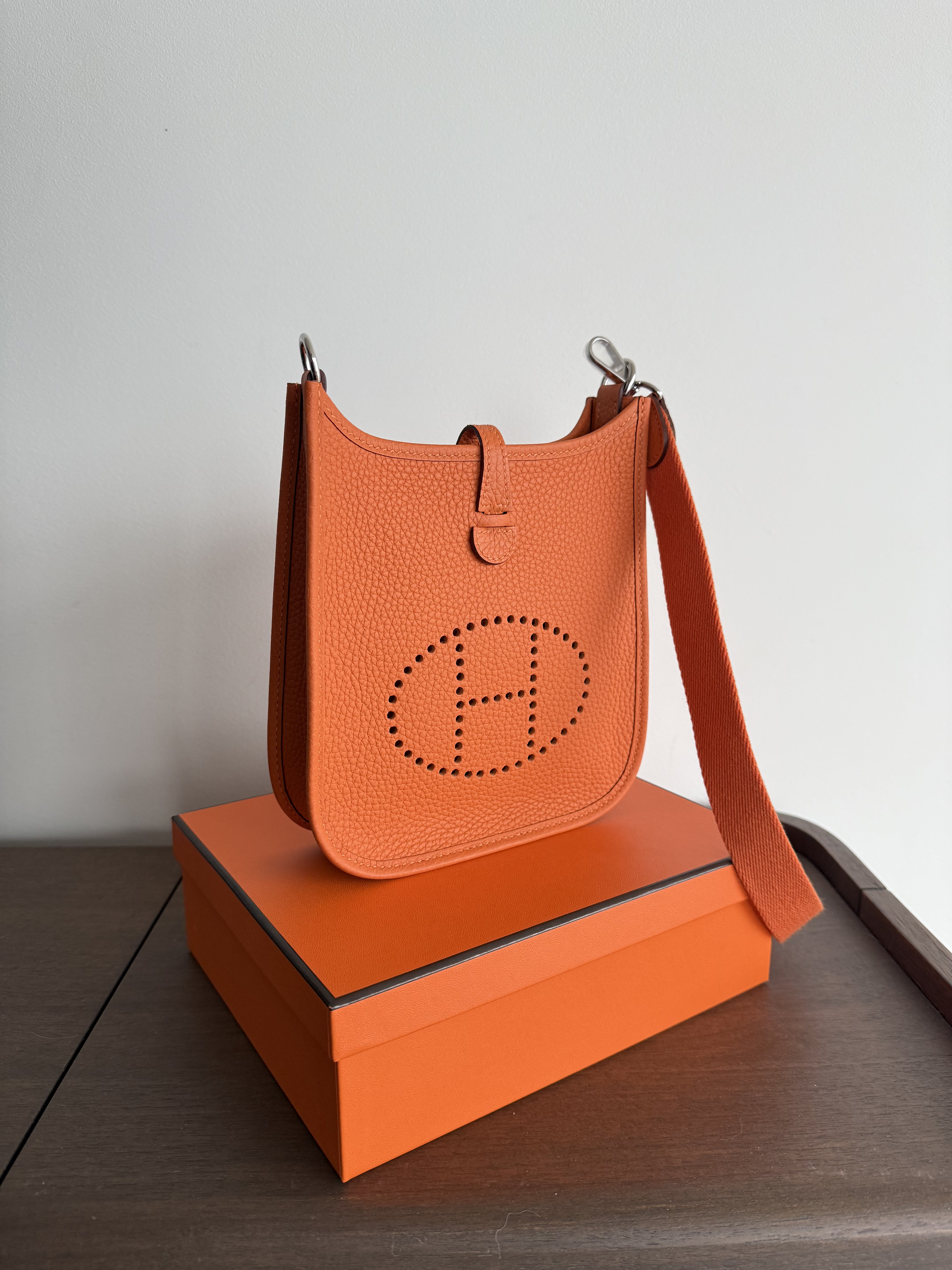 Hermès Mini Evelyne 16 Bag Orange Clemence PHW