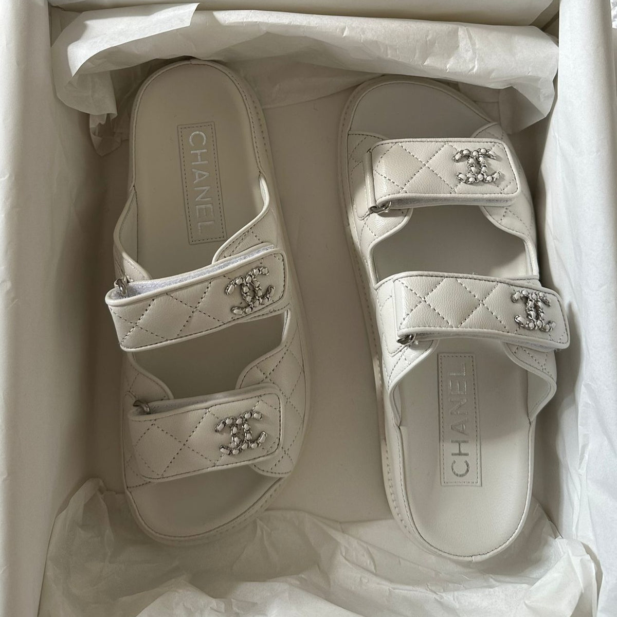 Chanel Leather Backless CC 'Dad' Sandals (White) - Main Image