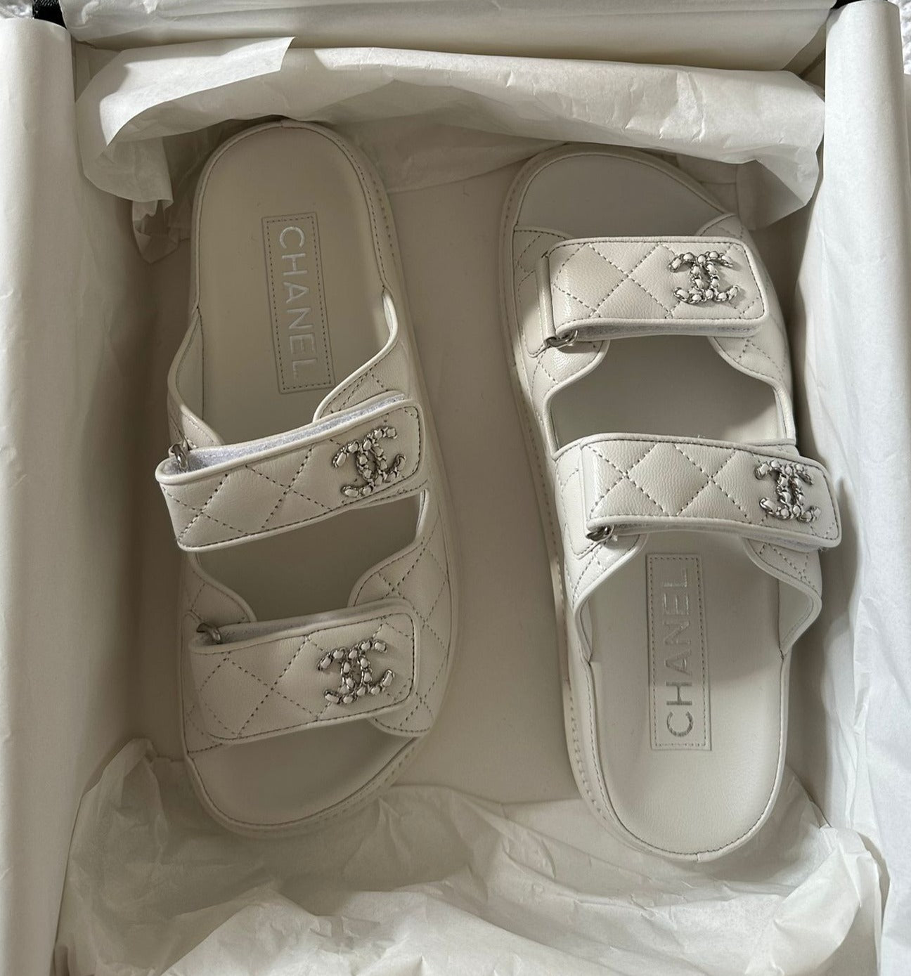 Chanel Leather Backless CC 'Dad' Sandals (White)