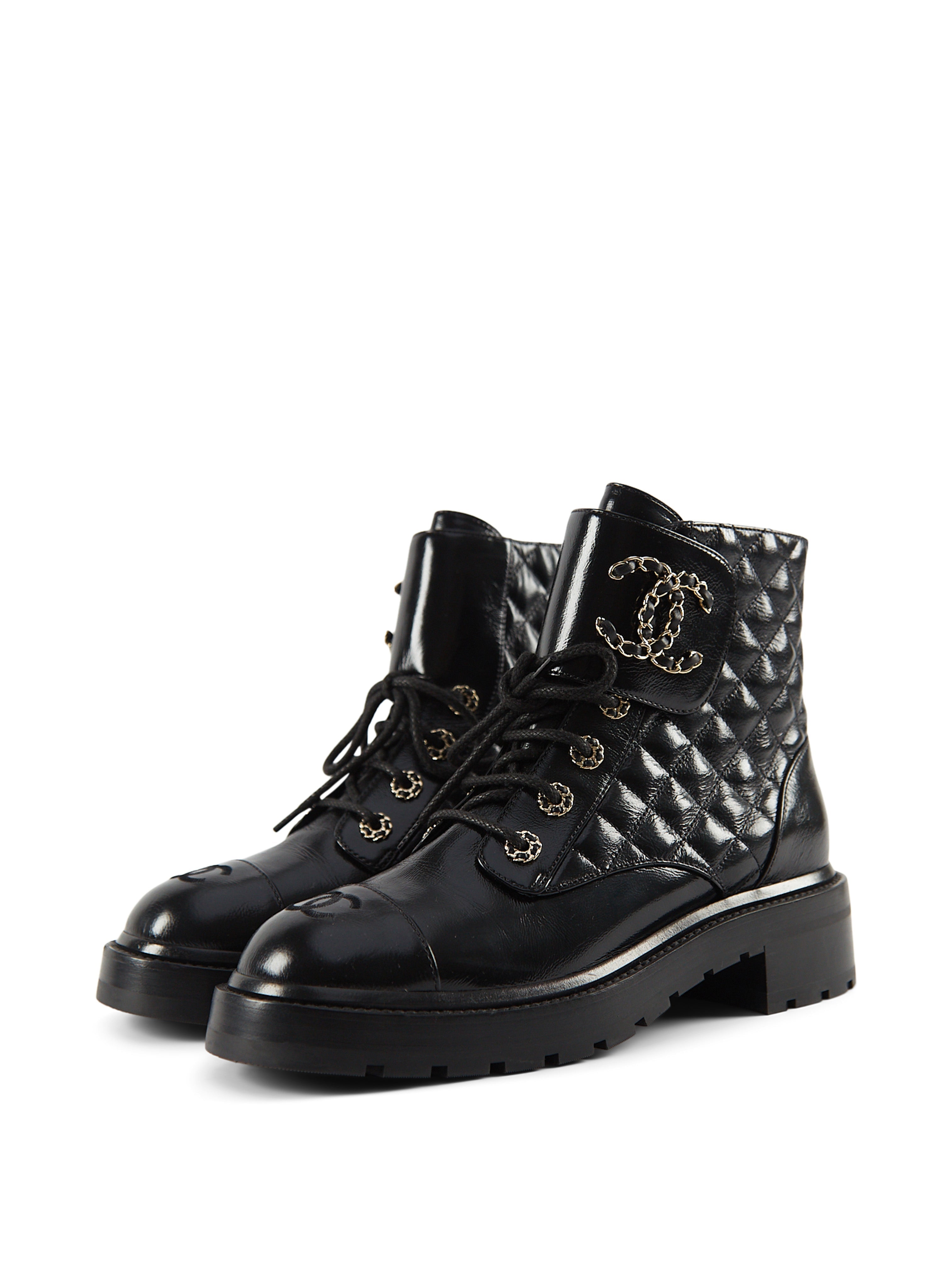 Chanel CC Quilted Leather Boots Black