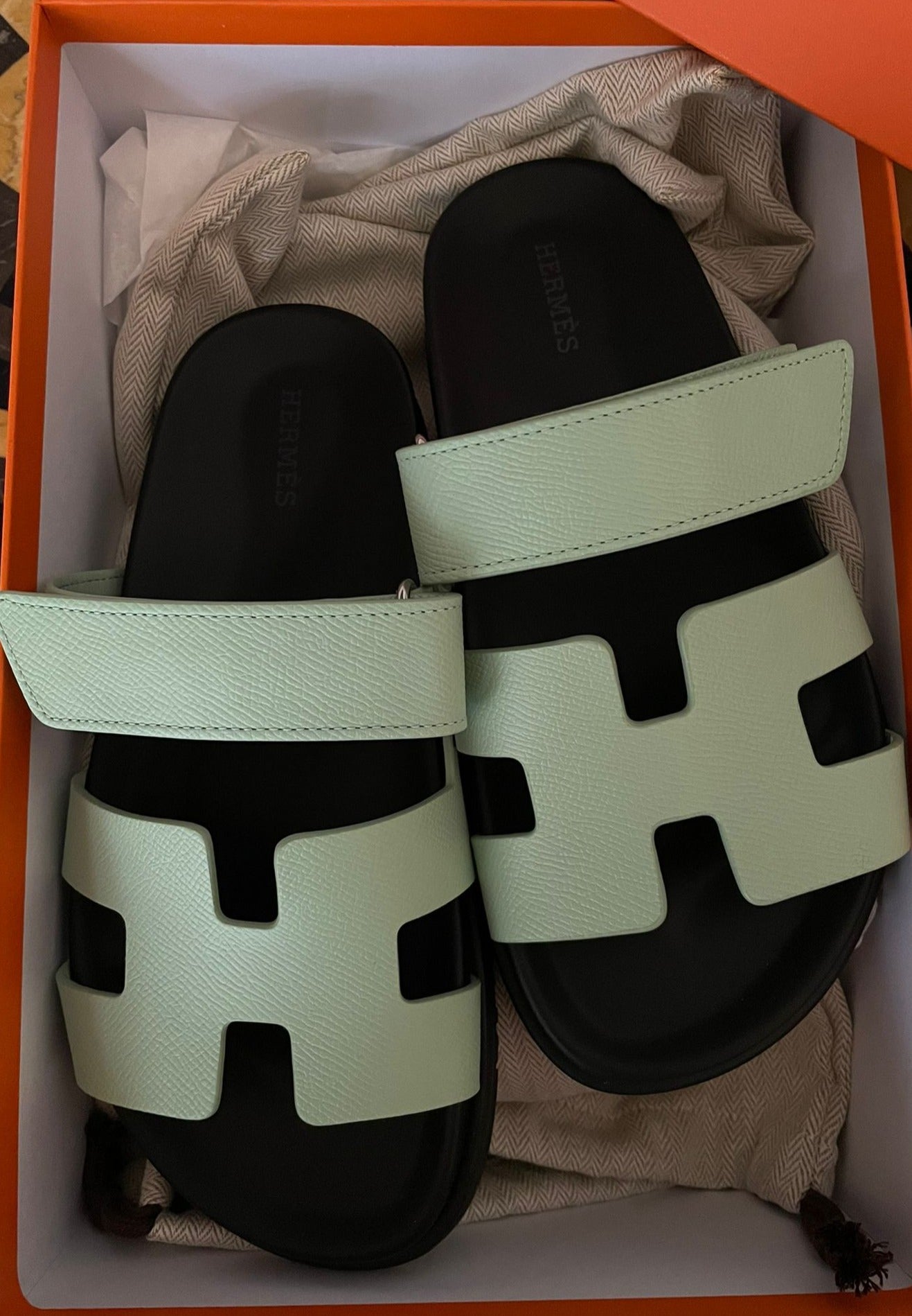 Hermès Chypre Sandals Epsom (Vert Jade)