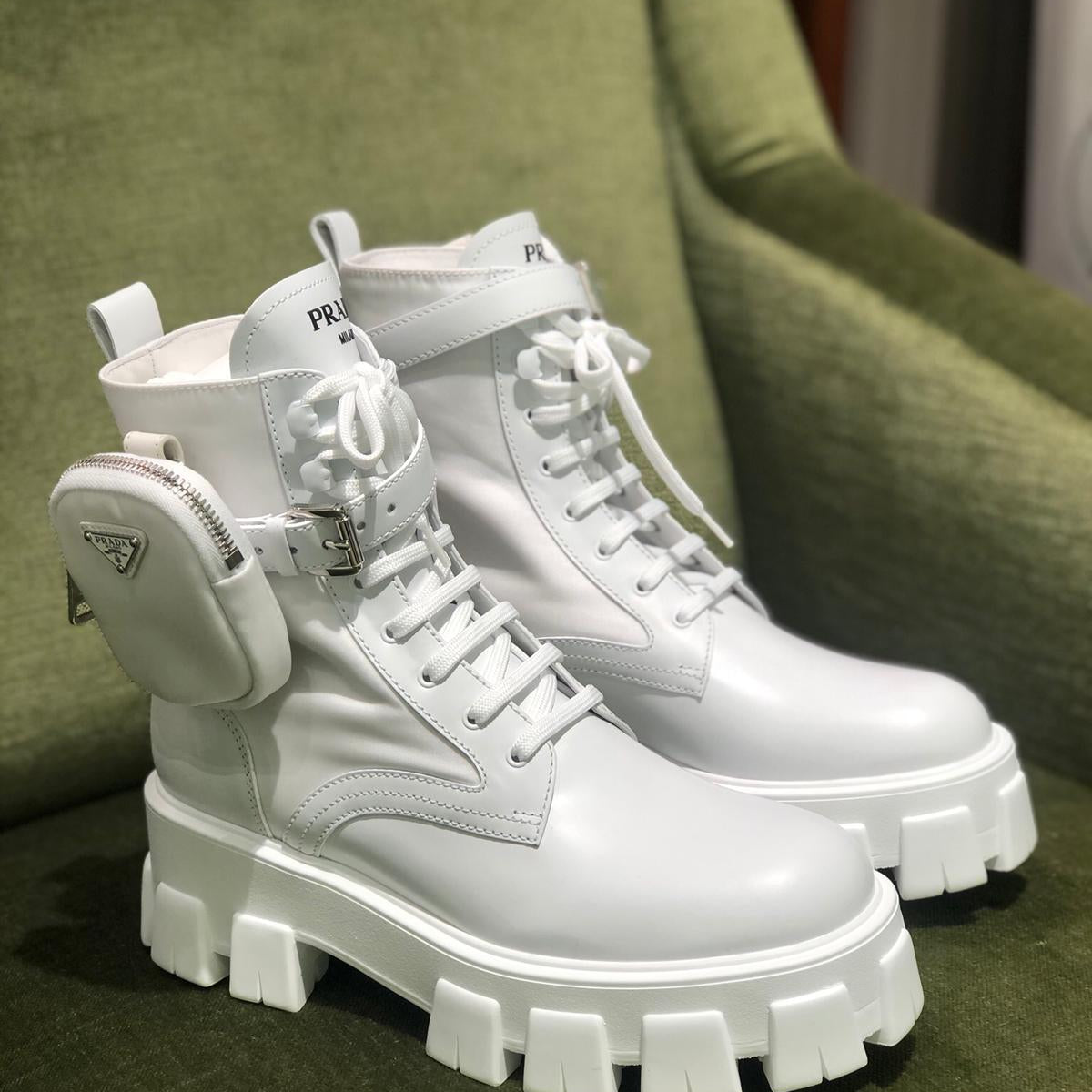 Prada Monolith Ankle Boots (White)