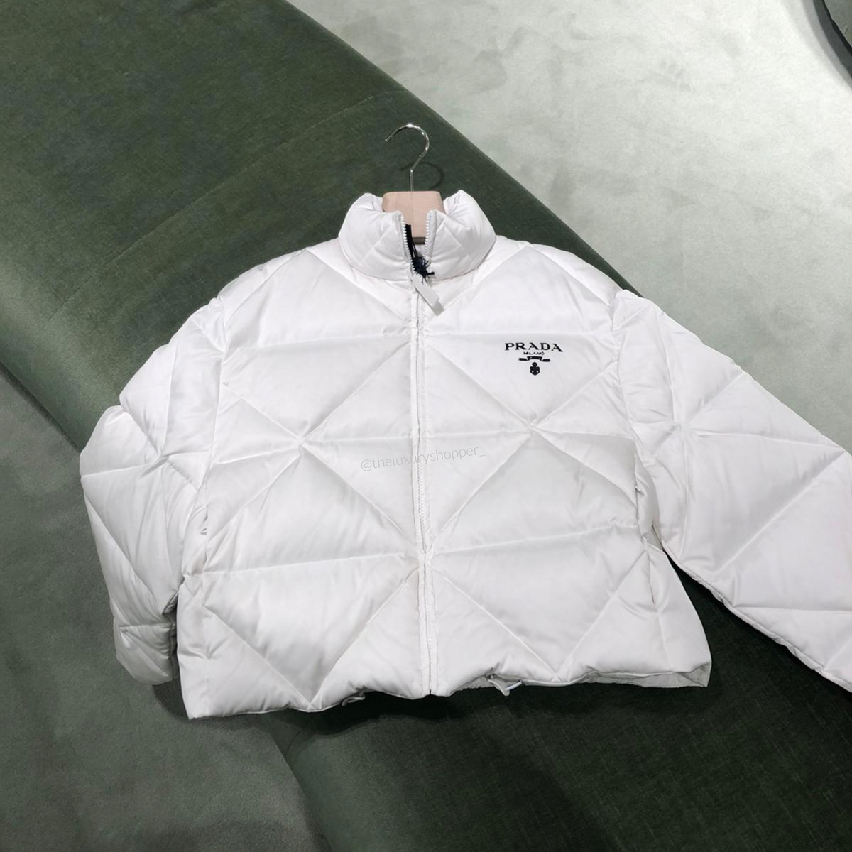 Prada Logo Padded Shell Puffer Jacket White