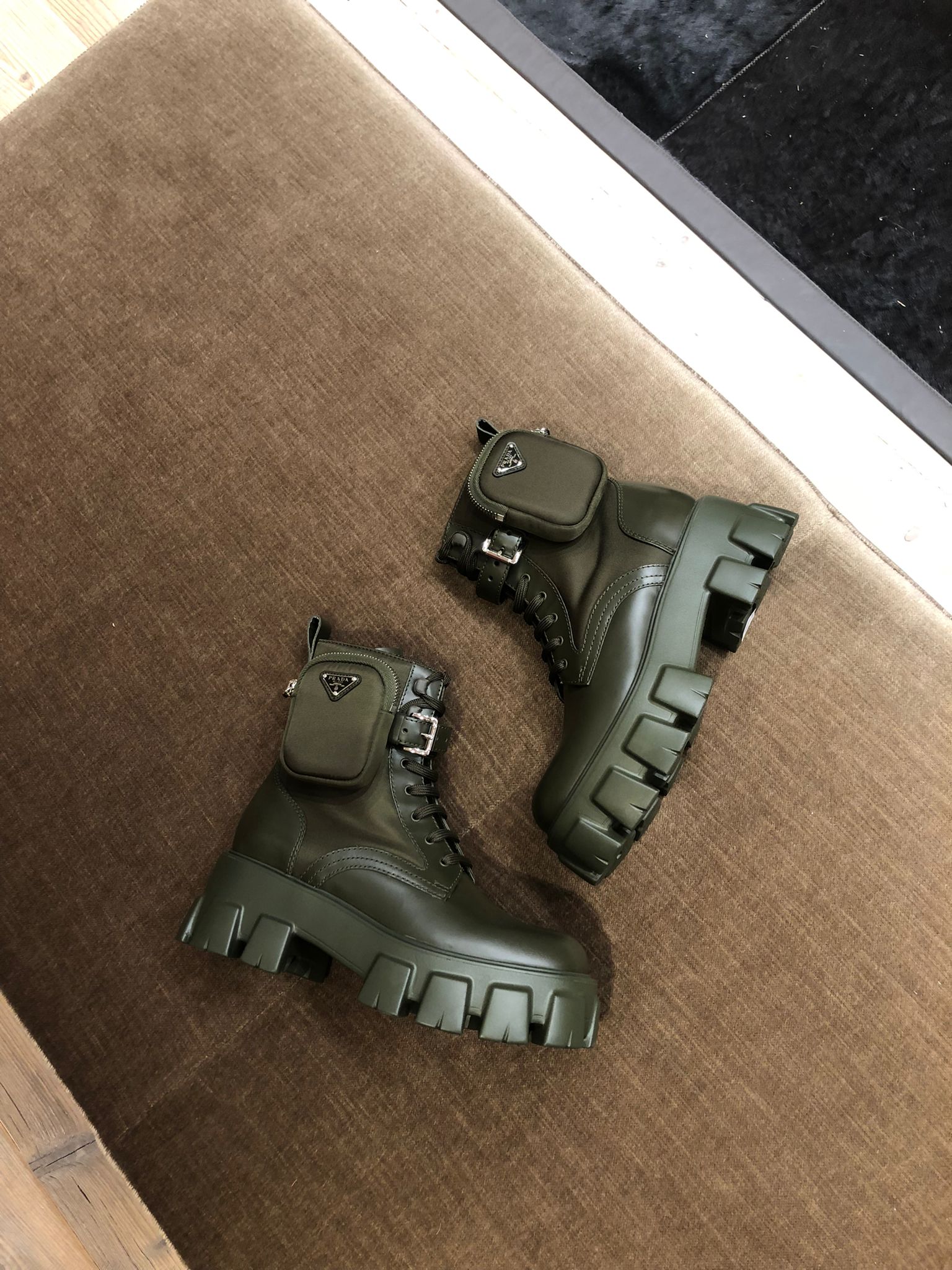 Prada Monolith Ankle Boots (Green)