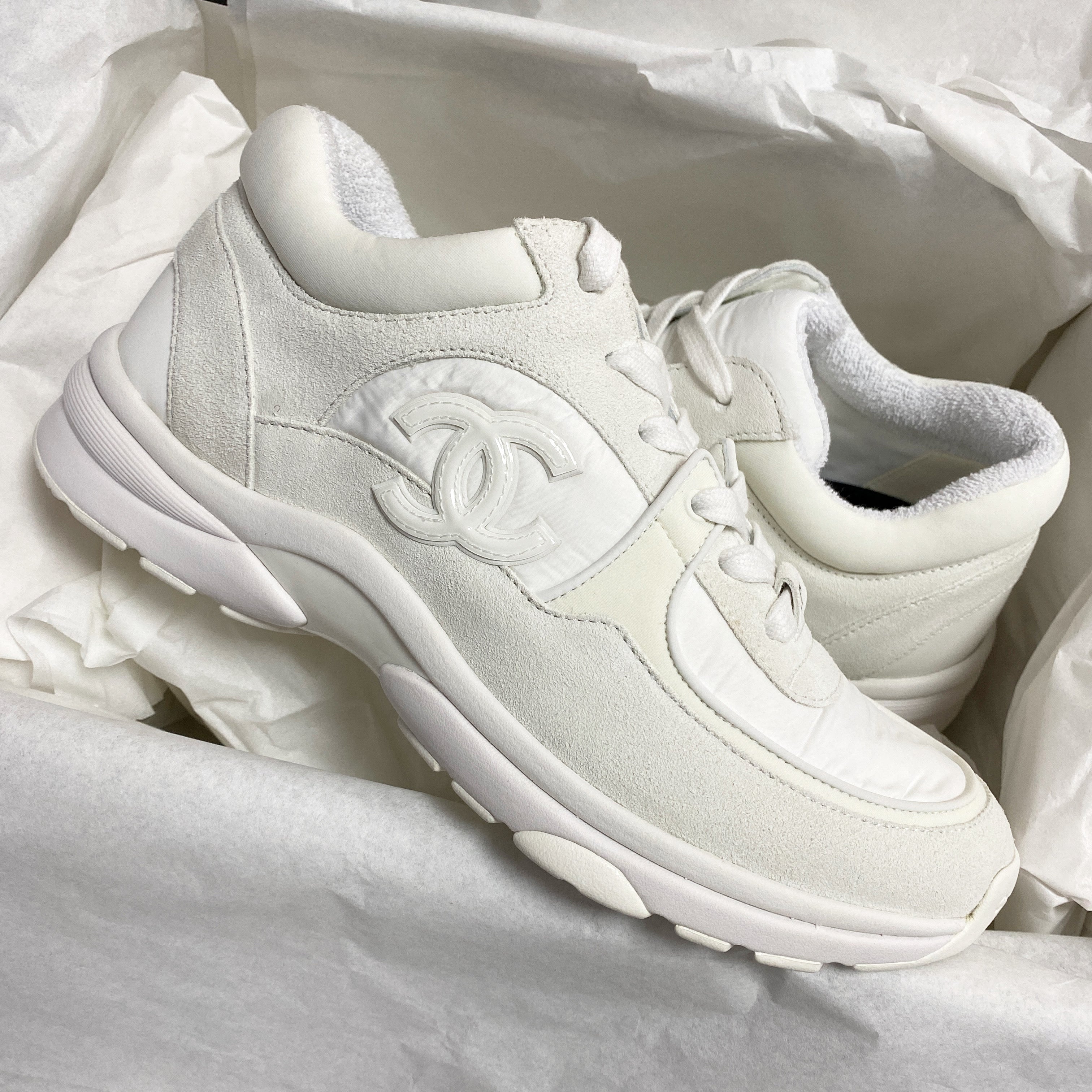 Chanel CC Logo Sneaker White Reflective