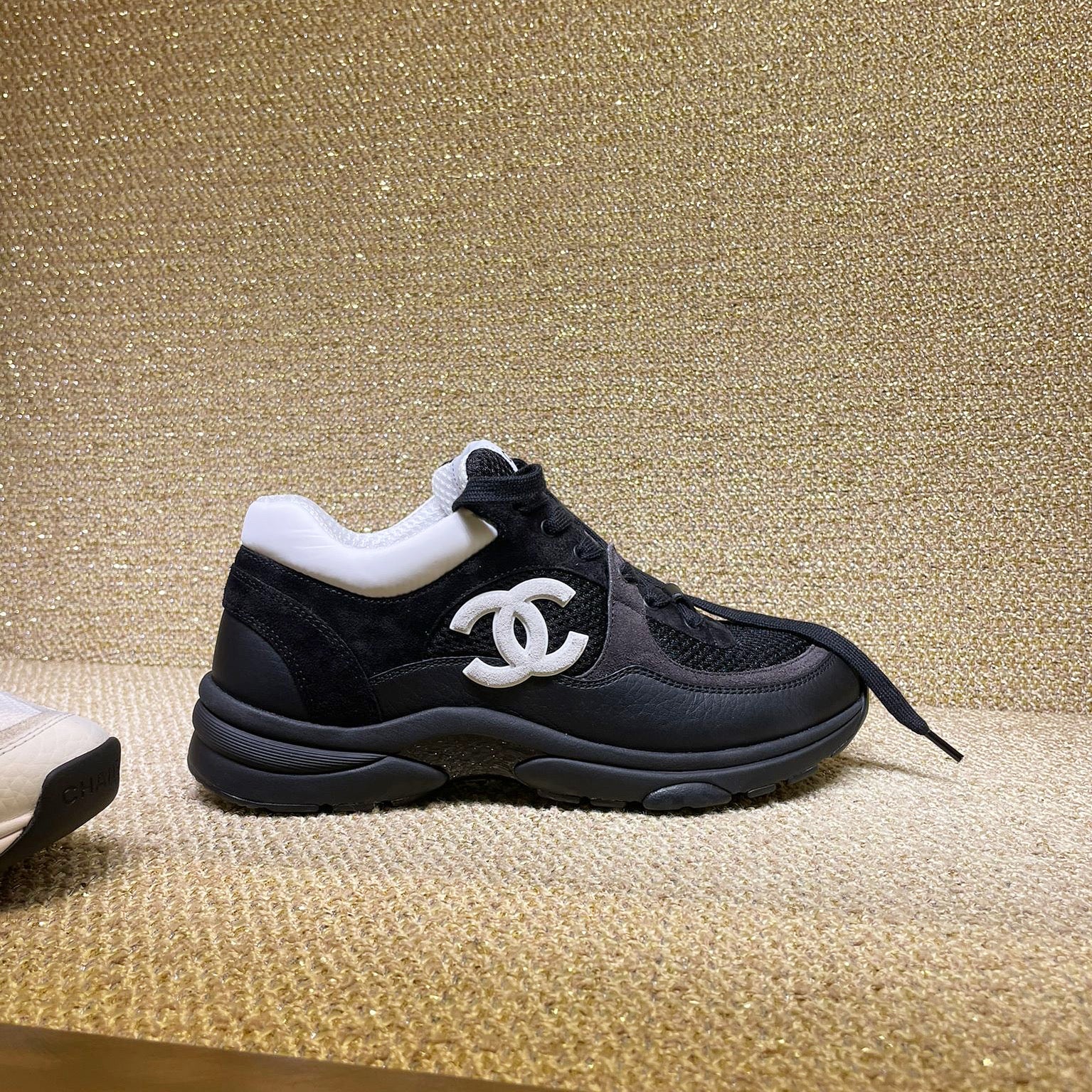 Athletic Shoes Chanel Cc Calfskin Logo Black White Sneaker Chanel