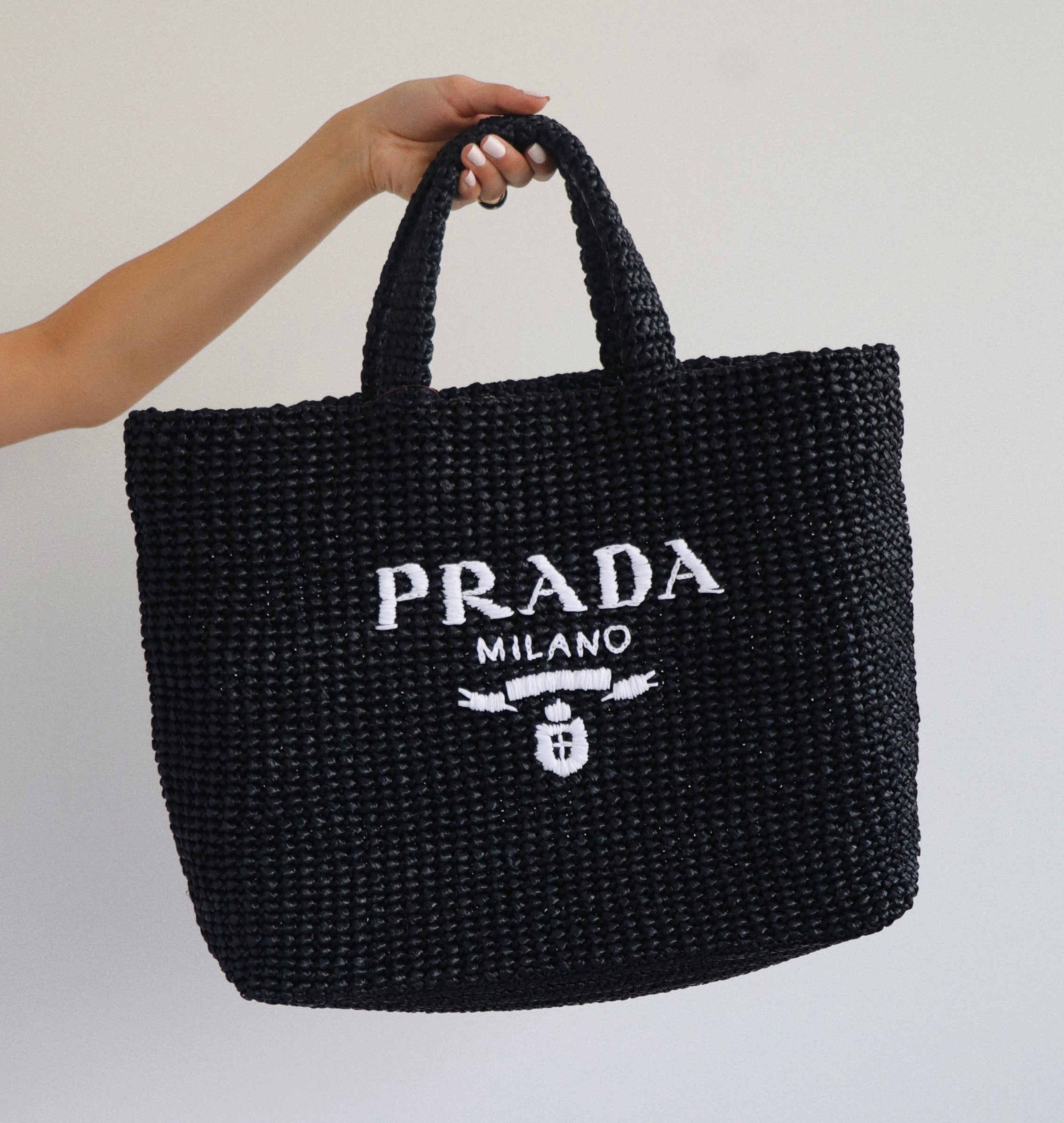 Prada Large Raffia Tote Bag (Black)