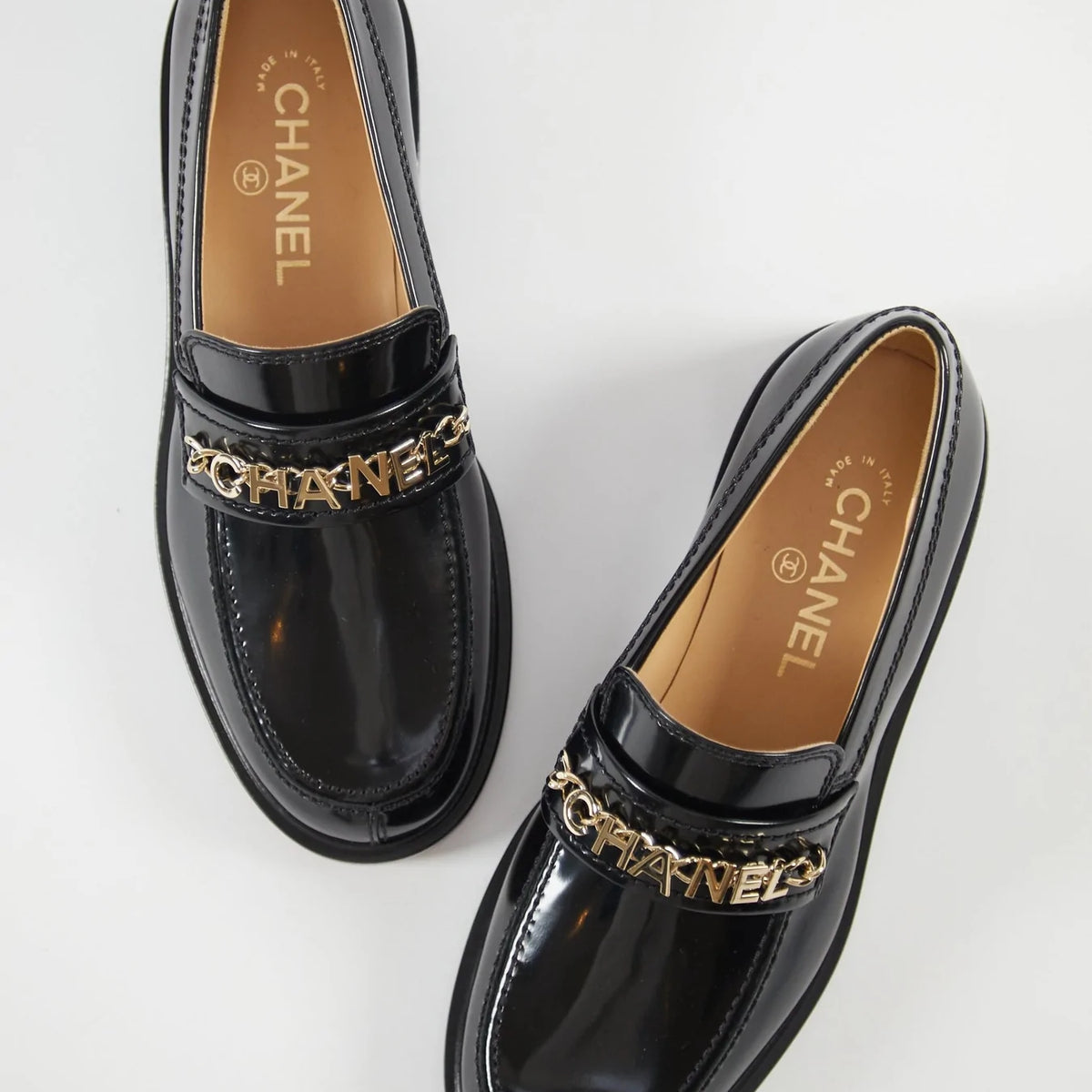 Chanel Shiny Patent Calfskin Loafers GHW Black