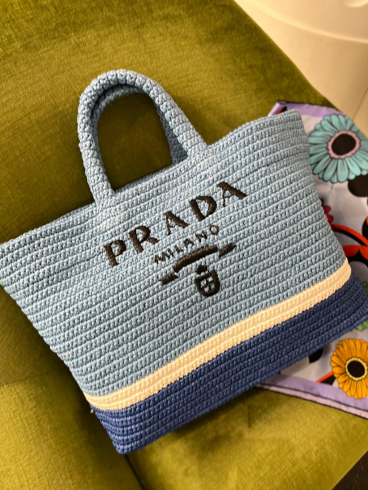 Prada Large Raffia Tote Bag Exclusive (Celeste/Blue)