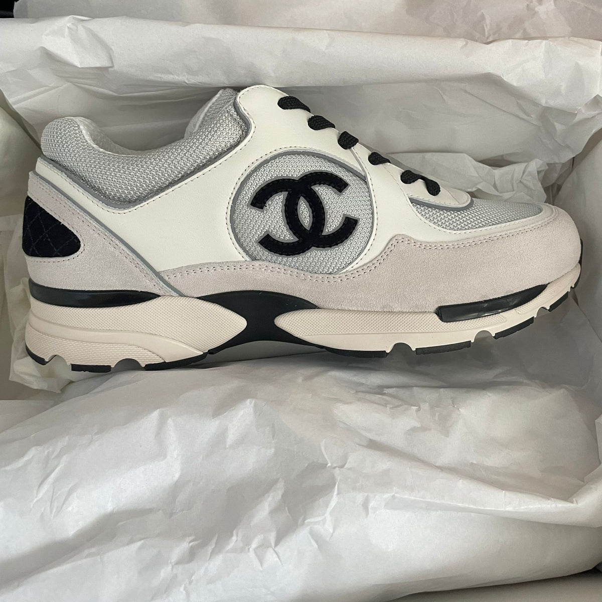 Athletic Shoes Grey And Black Chanel Sneakers Chanel CC Logo
