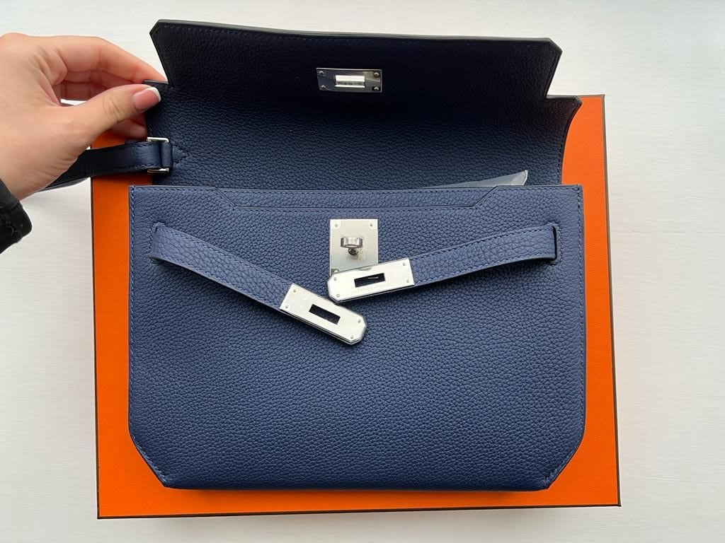 Hermès Kelly Depeches 25 Bleu Saphir Palladium Hardware