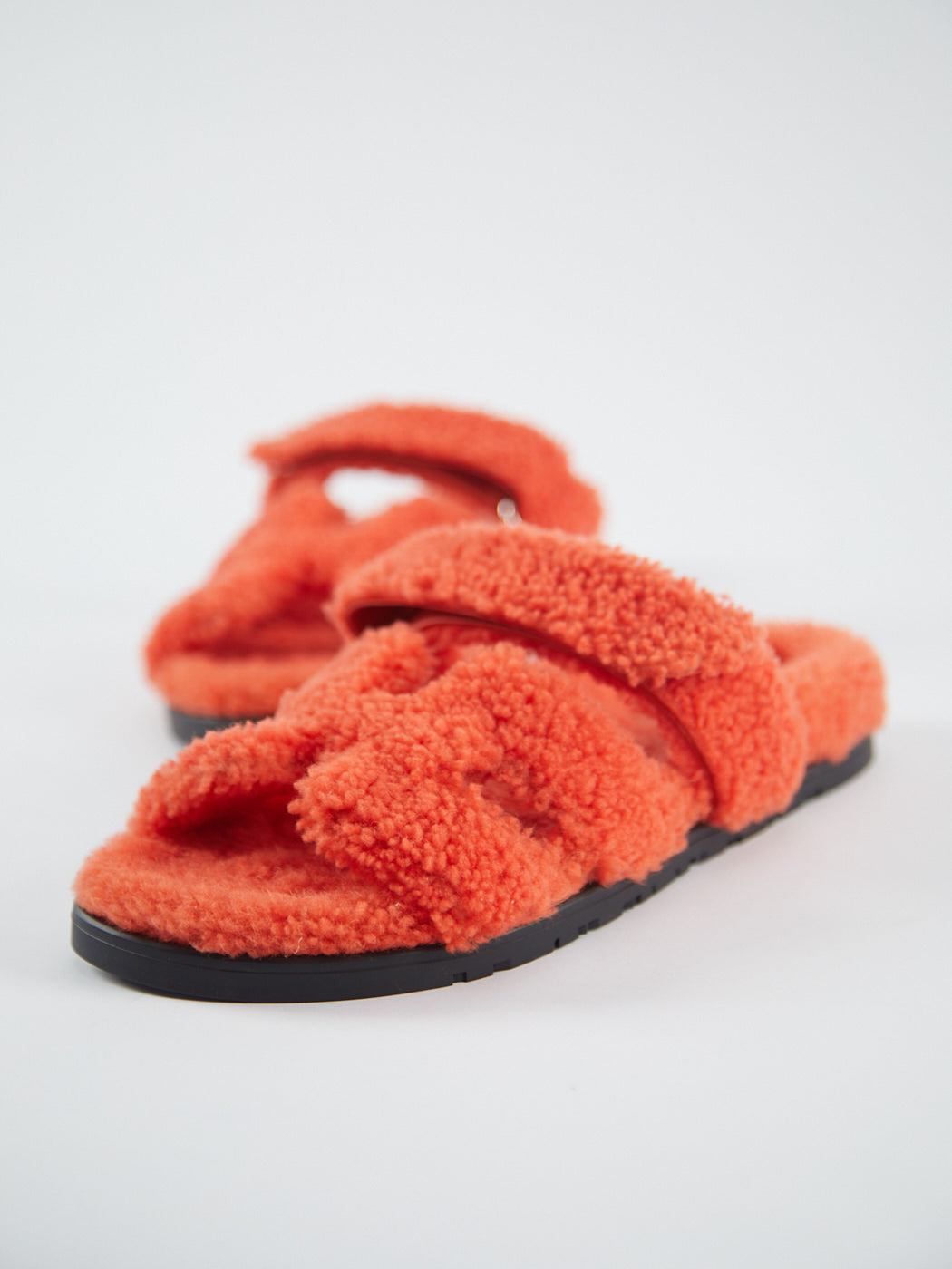 Hermès Chypre Full Shearling Sandals (Orange)