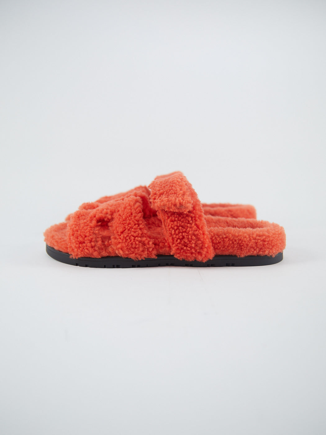 Hermès Chypre Full Shearling Sandals (Orange)